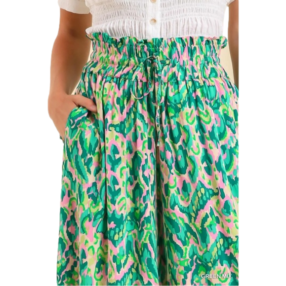 Umgee Green Mixed Print High Waist Wide Leg Pants - Picture 3 of 5